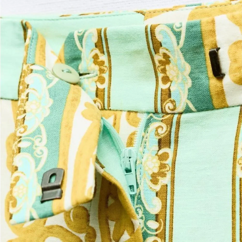 ZARA LINEN BLEND PRINTED PANTS